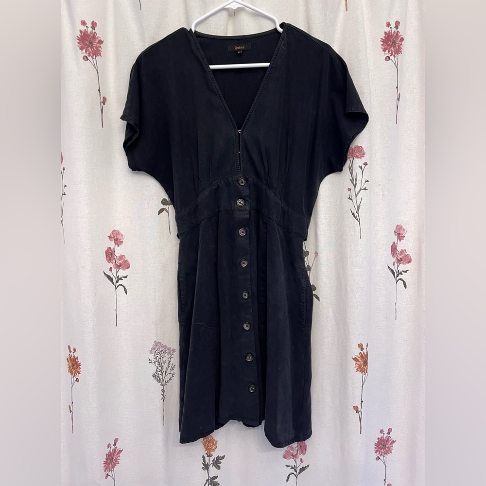 Quince Charcoal V-Neck button down dress